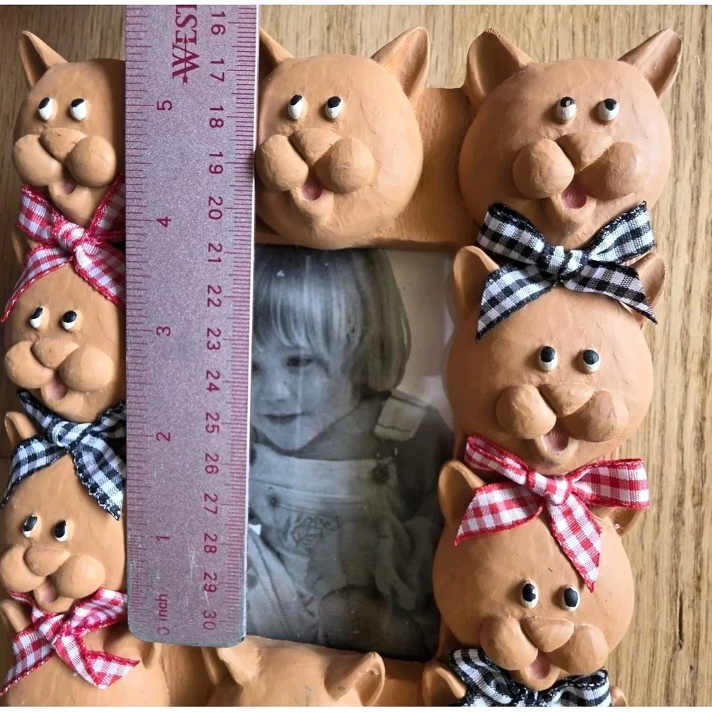 Vtg Italian Handmade Terracotta Cat Photo Frame Whimsy Kitsch 7x8 Holds 3x4 Pic